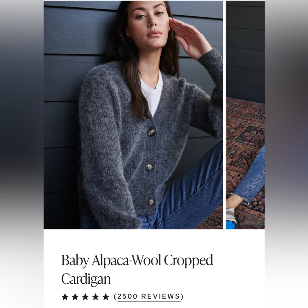 Baby Alpaca Wool Cropped Cardigan Charcoal Size Small